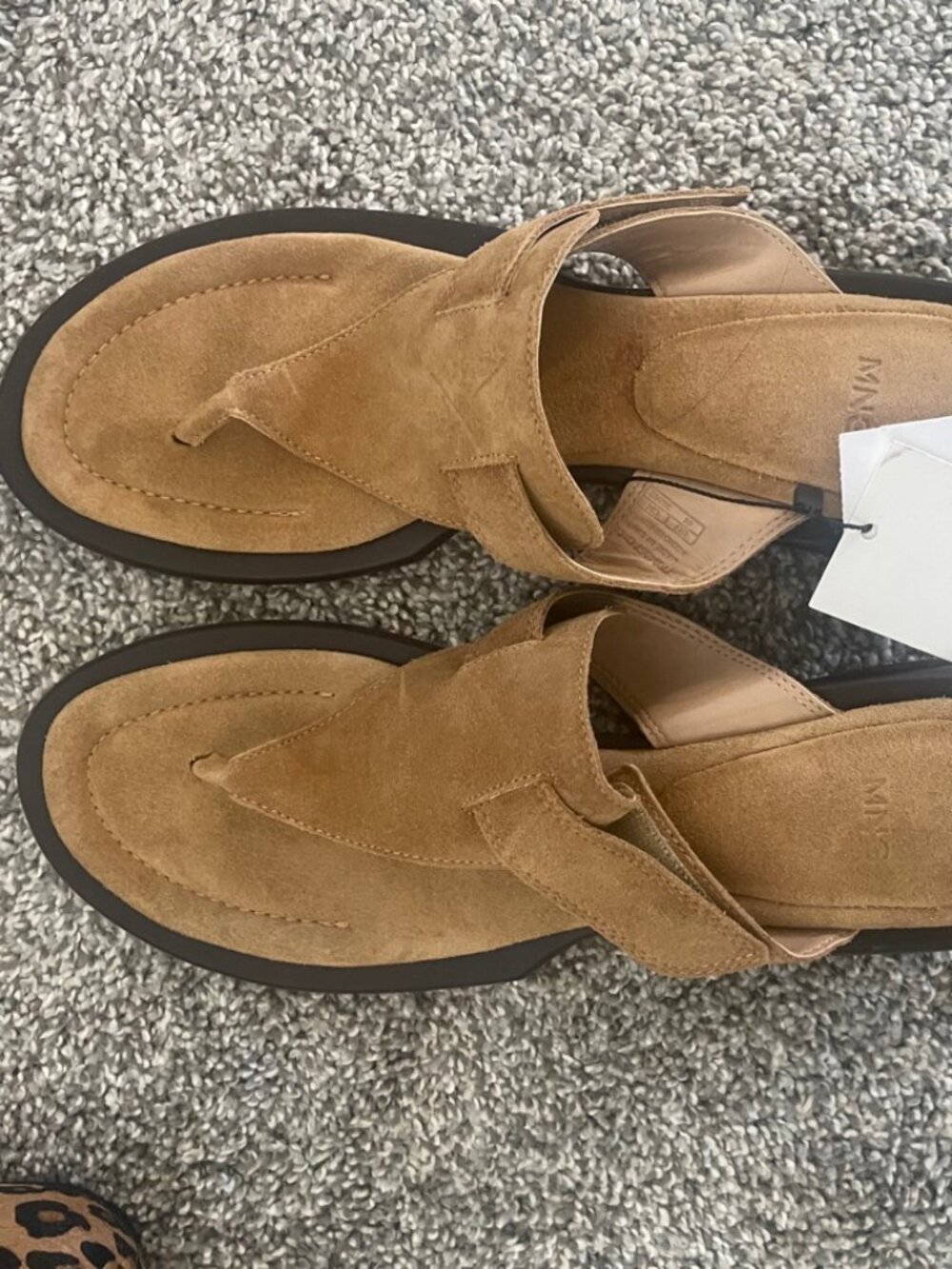 Mango Tan Suede Leather Thong Sandals Size 9 NEW Flat Sandals EUR 41